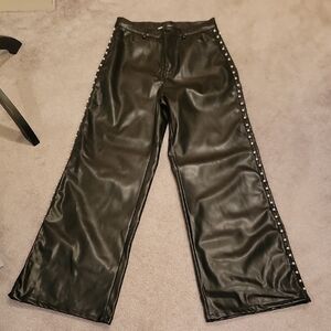 Nwot Vibrant Faux Leather Pearl Studded Wide Leg Pants